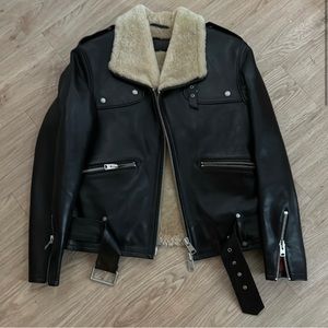 All saints black leather faux fur lined jacket